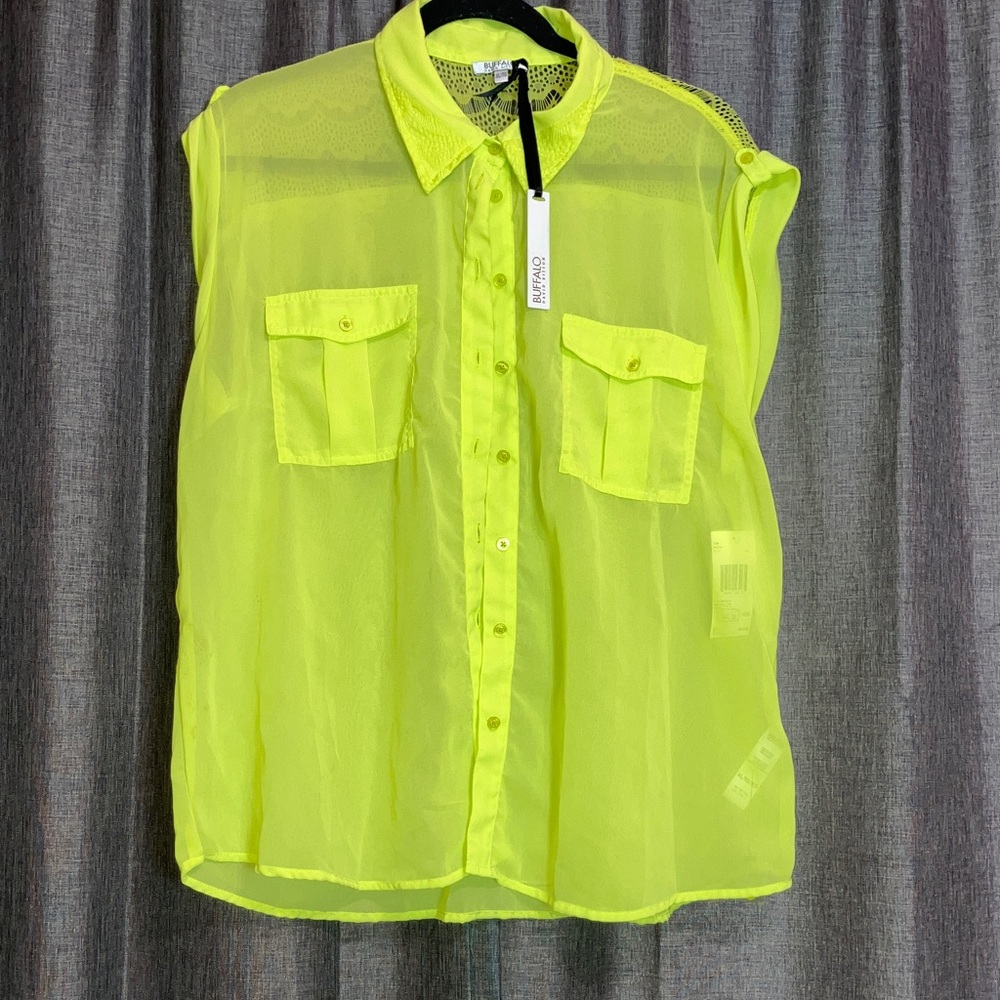 Buffalo David Bitton Neon Yellow Lace Blouse